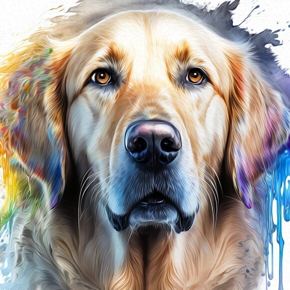 8x8 Golden Retriever Dog Portrait Best Friend Watercolor Oil Painting Print - Picture 4 of 5